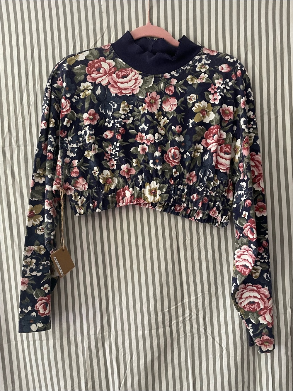 Floral Mock-Neck Long Sleeve Crop Top